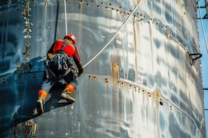 man som arbetar med industriellt arbete på hög höjd